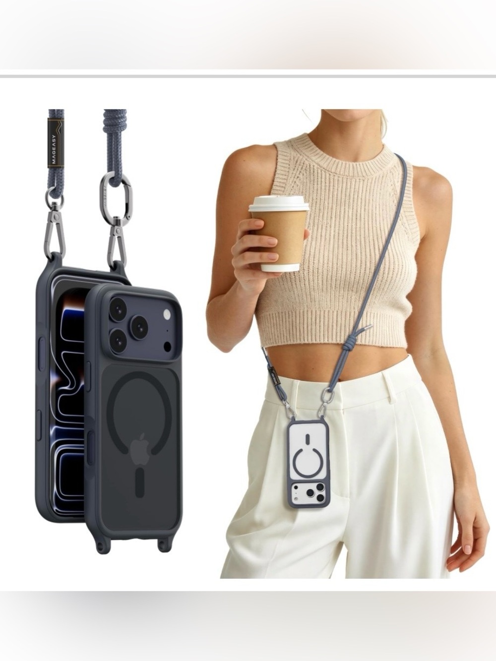 iPhone 17 Pro Magnetic Case with MagSafe with Detachable Adjustable Strap - BLK